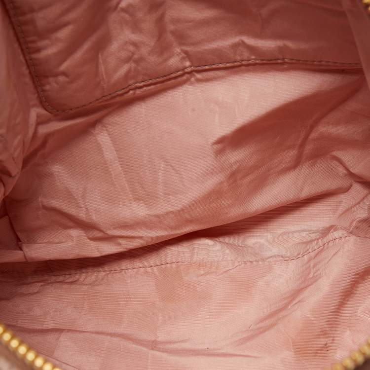 Pre Owned Miu Miu Pink Matelassé Fabric Chain Bowler Bag