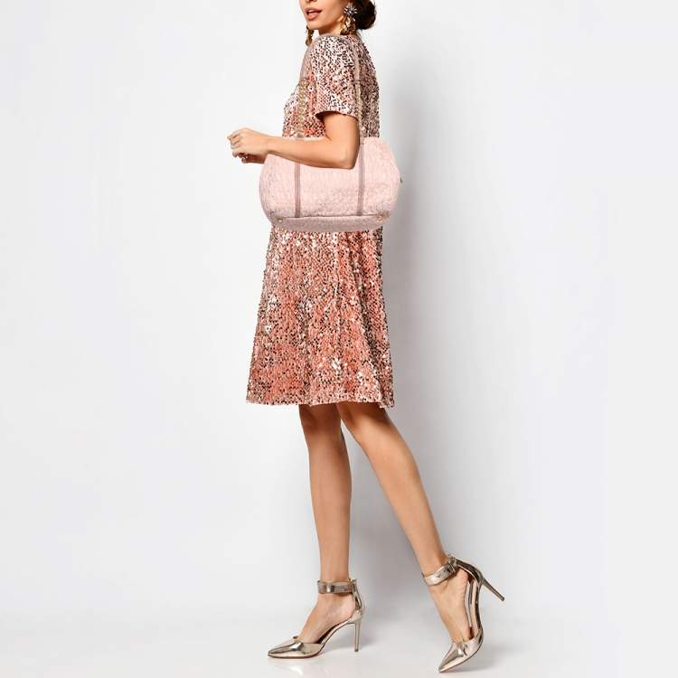 Pre Owned Miu Miu Pink Matelassé Fabric Chain Bowler Bag