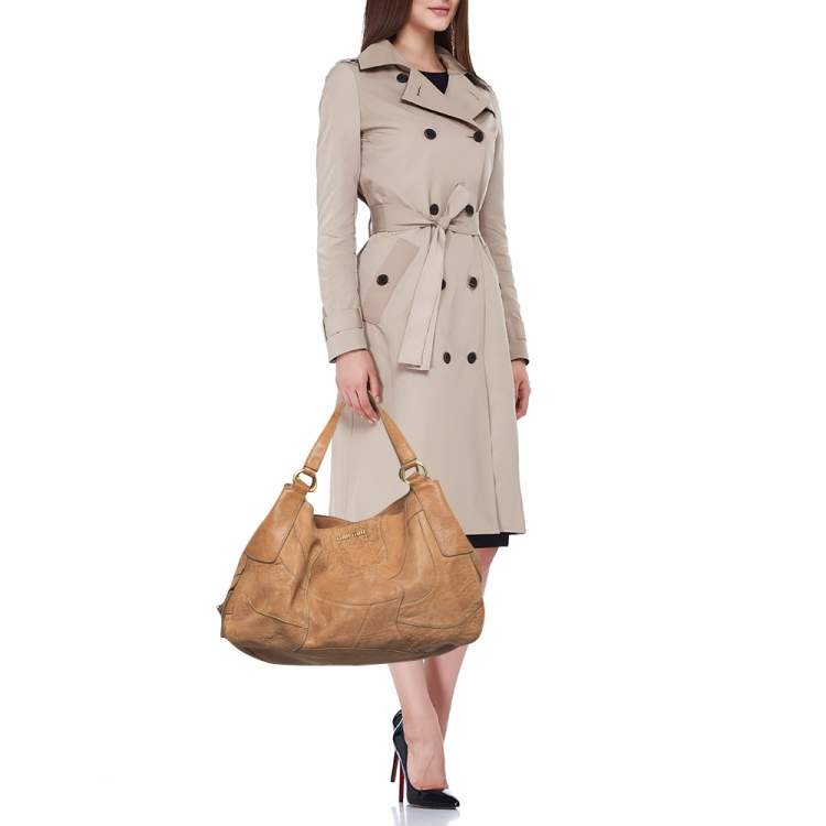 Pre Owned Miu Miu Beige Leather Patchwork Hobo