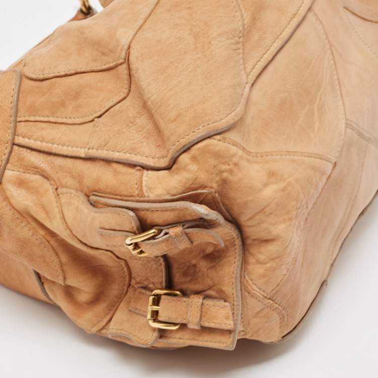 Pre Owned Miu Miu Beige Leather Patchwork Hobo