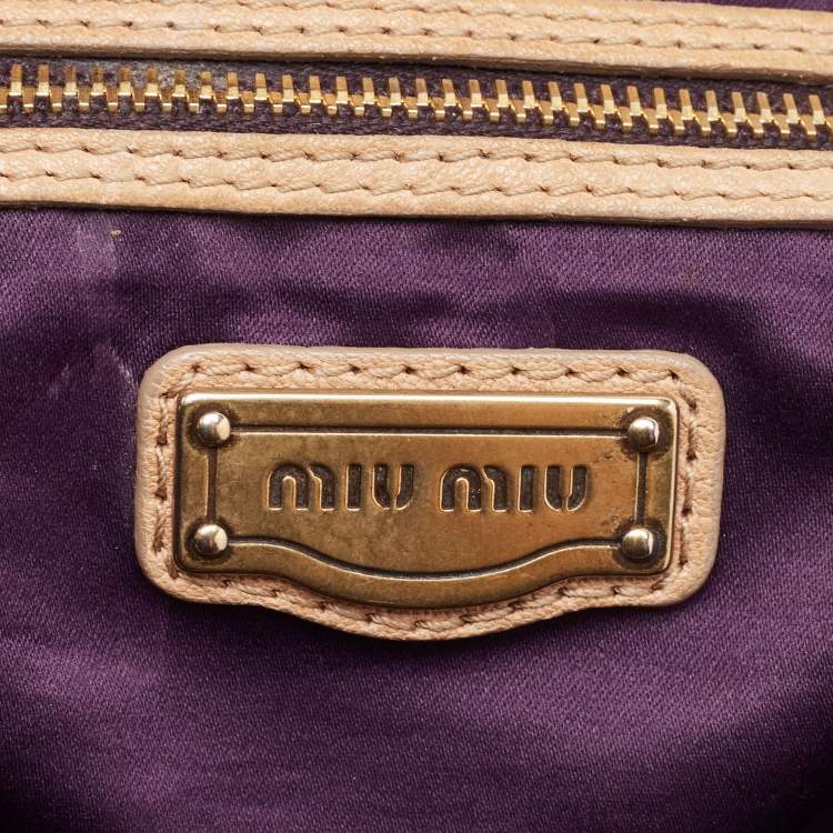 Pre Owned Miu Miu Beige Leather Patchwork Hobo