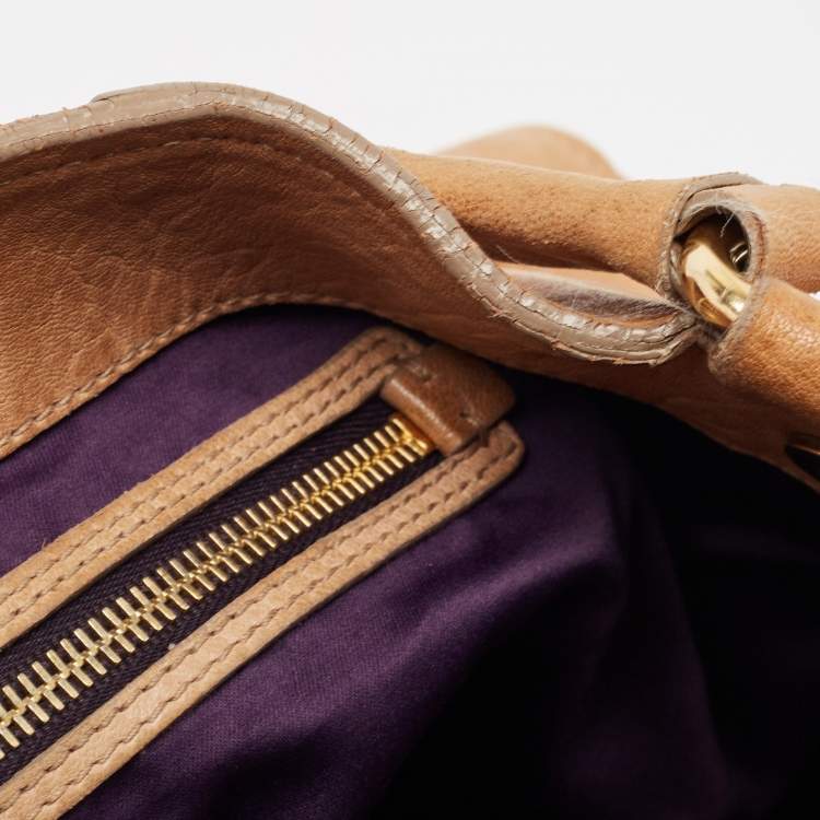 Pre Owned Miu Miu Beige Leather Patchwork Hobo