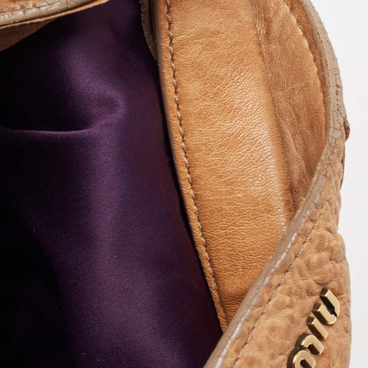 Pre Owned Miu Miu Beige Leather Patchwork Hobo