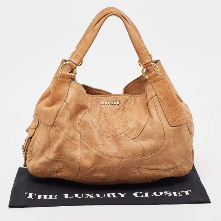 Pre Owned Miu Miu Beige Leather Patchwork Hobo