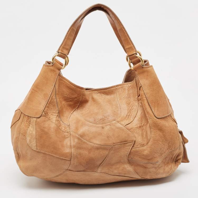Pre Owned Miu Miu Beige Leather Patchwork Hobo