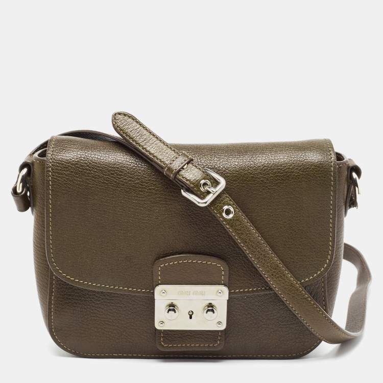 مملوكة مسبقًا Miu Miu Green Madras Leather Pushlock Flap Crossbody Bag