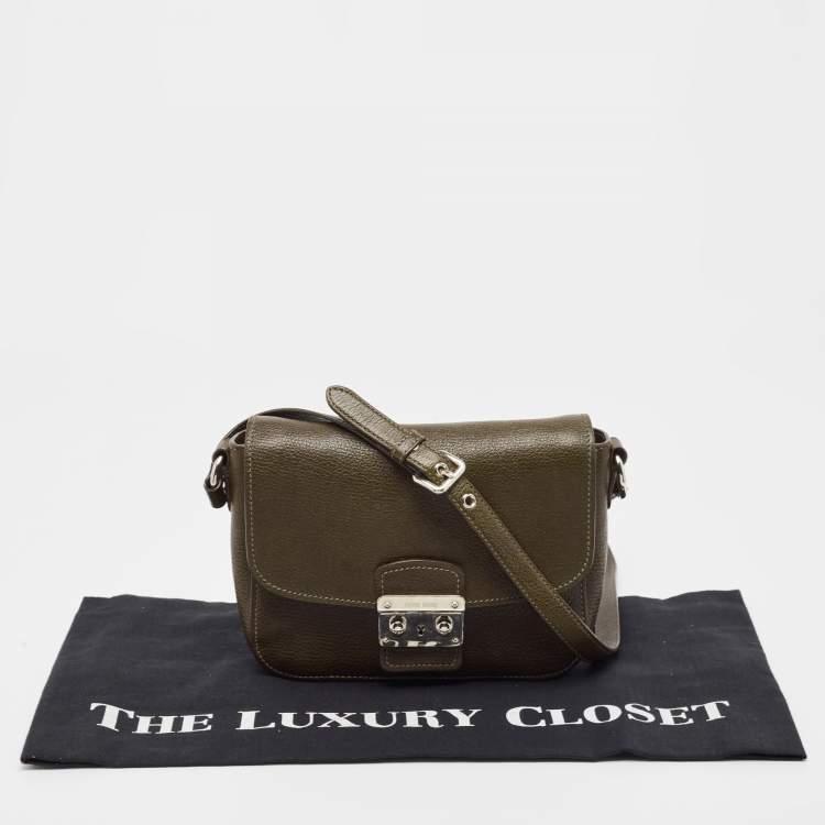 مملوكة مسبقًا Miu Miu Green Madras Leather Pushlock Flap Crossbody Bag