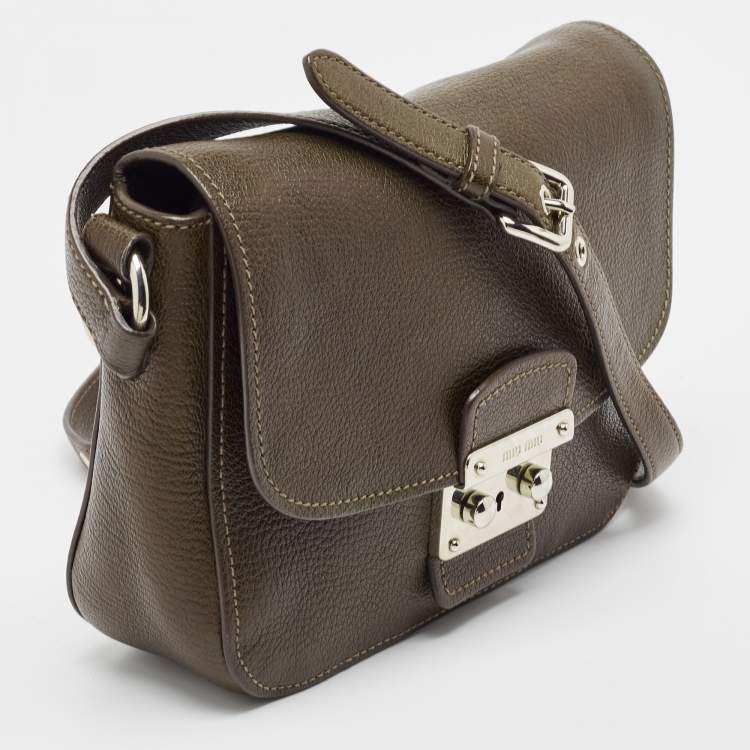 مملوكة مسبقًا Miu Miu Green Madras Leather Pushlock Flap Crossbody Bag
