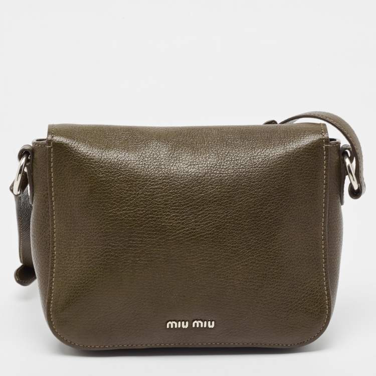 مملوكة مسبقًا Miu Miu Green Madras Leather Pushlock Flap Crossbody Bag