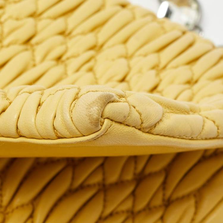 Pre Owned Miu Miu Yellow Matelasse Leather Crystal Flap Shoulder Bag