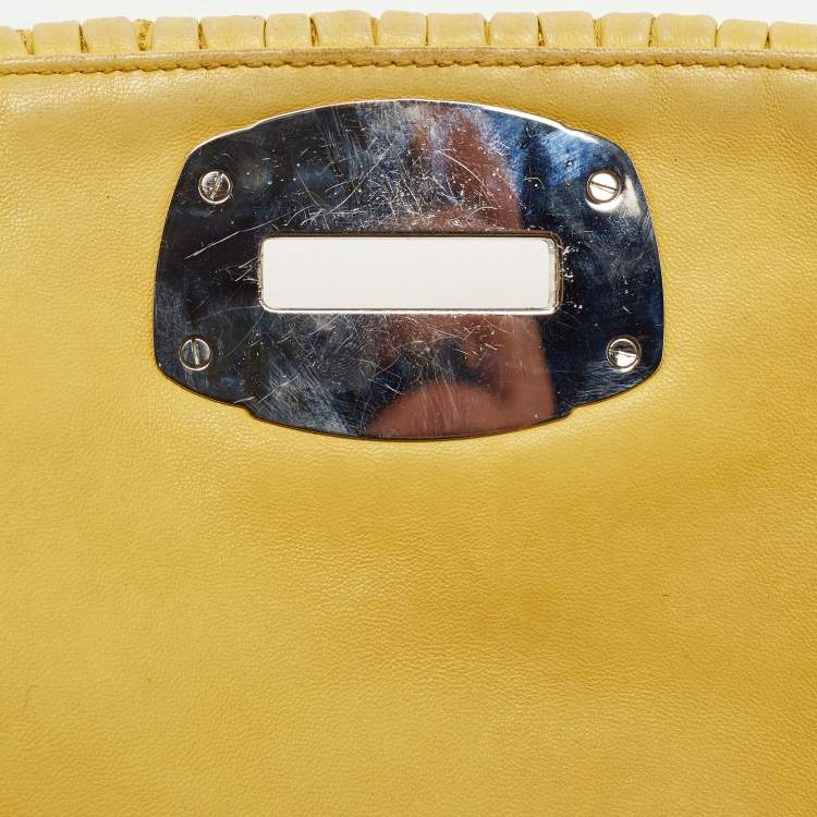 Pre Owned Miu Miu Yellow Matelasse Leather Crystal Flap Shoulder Bag