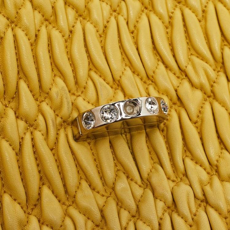 Pre Owned Miu Miu Yellow Matelasse Leather Crystal Flap Shoulder Bag