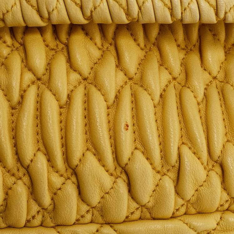 Pre Owned Miu Miu Yellow Matelasse Leather Crystal Flap Shoulder Bag
