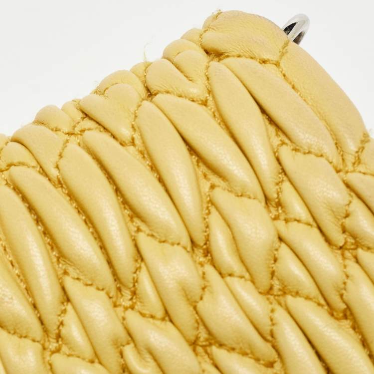 Pre Owned Miu Miu Yellow Matelasse Leather Crystal Flap Shoulder Bag