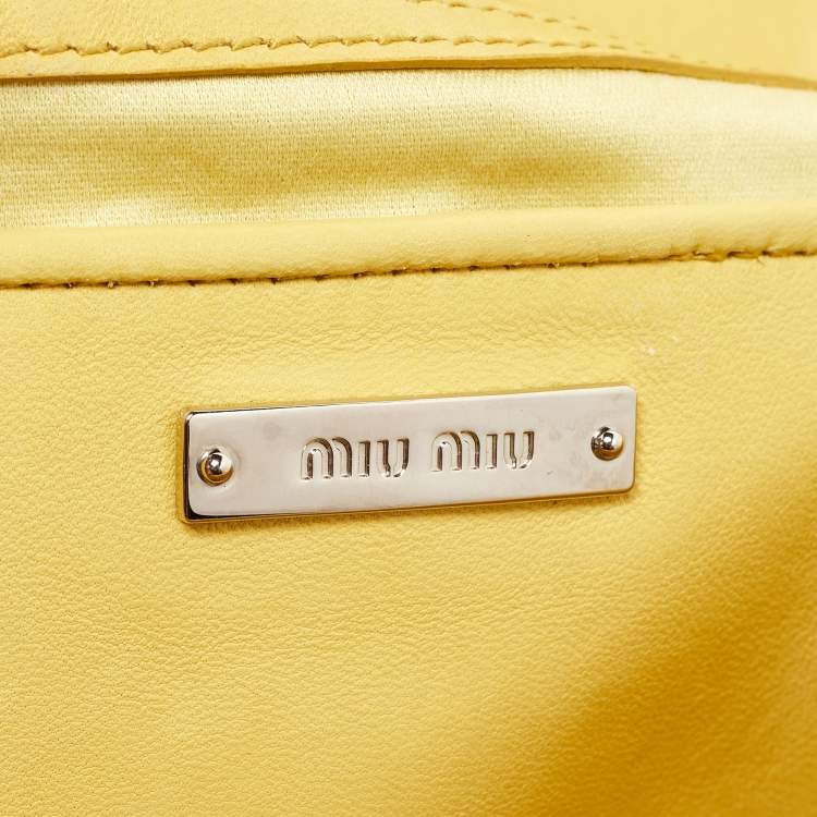 Pre Owned Miu Miu Yellow Matelasse Leather Crystal Flap Shoulder Bag