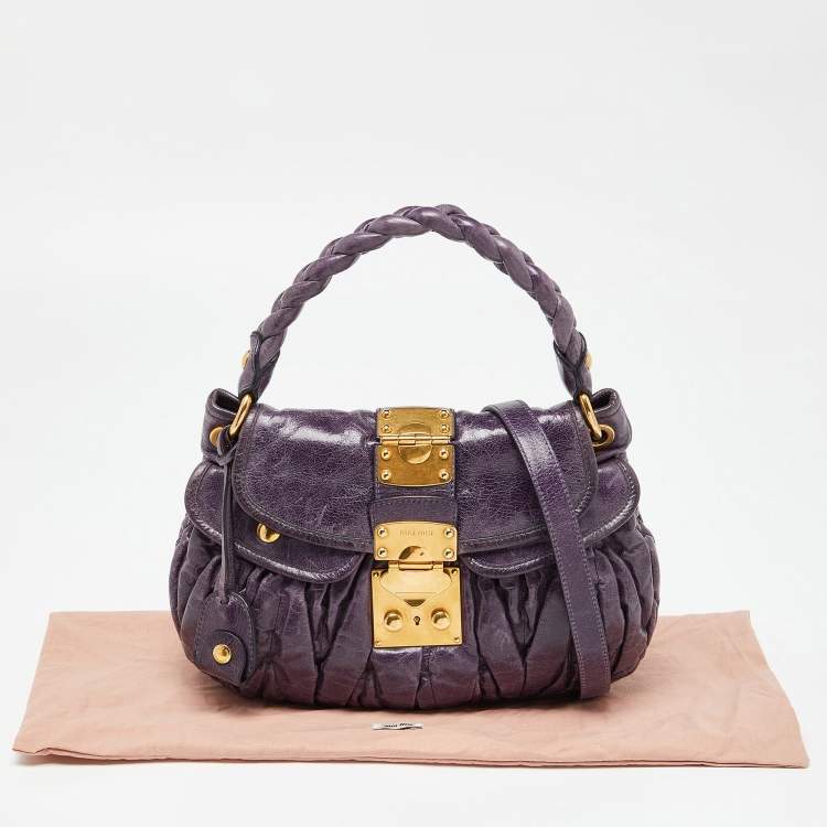 Pre Owned Miu Miu Purple Matelassé Leather Small Coffer Hobo