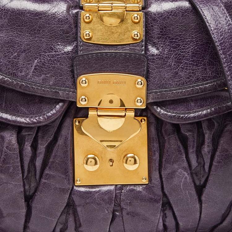 Pre Owned Miu Miu Purple Matelassé Leather Small Coffer Hobo