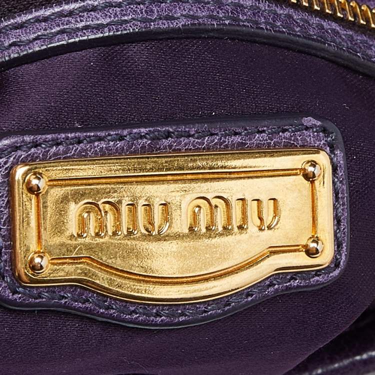 Pre Owned Miu Miu Purple Matelassé Leather Small Coffer Hobo