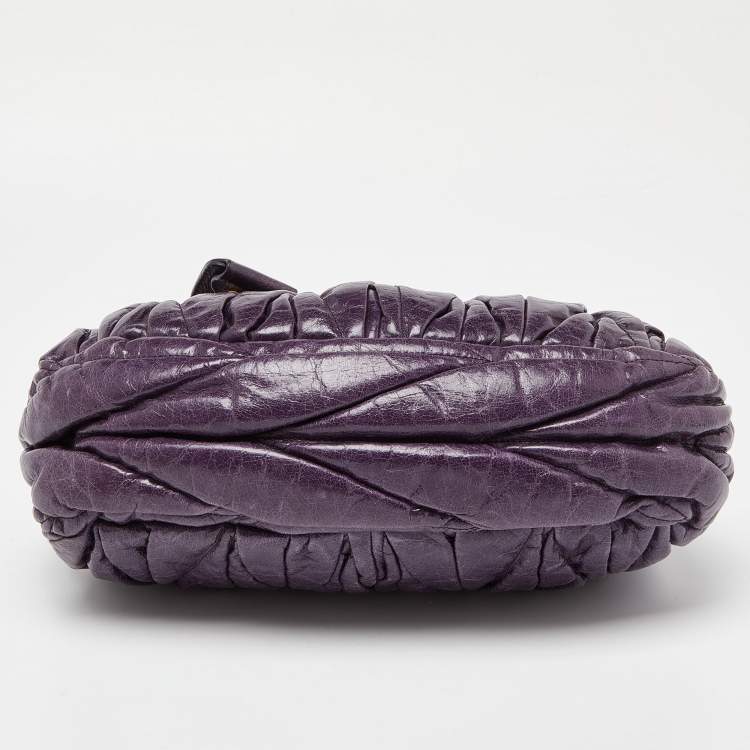 Pre Owned Miu Miu Purple Matelassé Leather Small Coffer Hobo