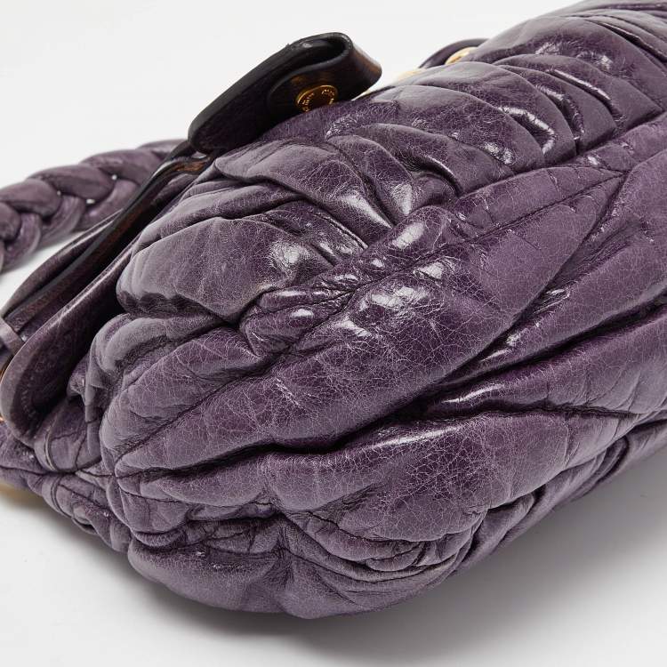 Pre Owned Miu Miu Purple Matelassé Leather Small Coffer Hobo