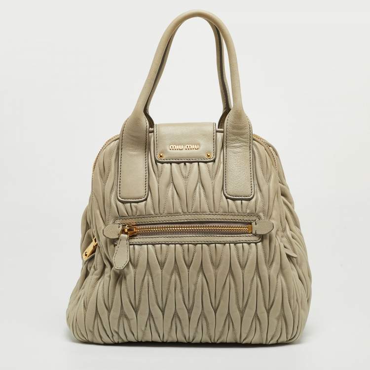 Pre Owned Miu Miu Grey Matelassé Leather Double Zip Satchel