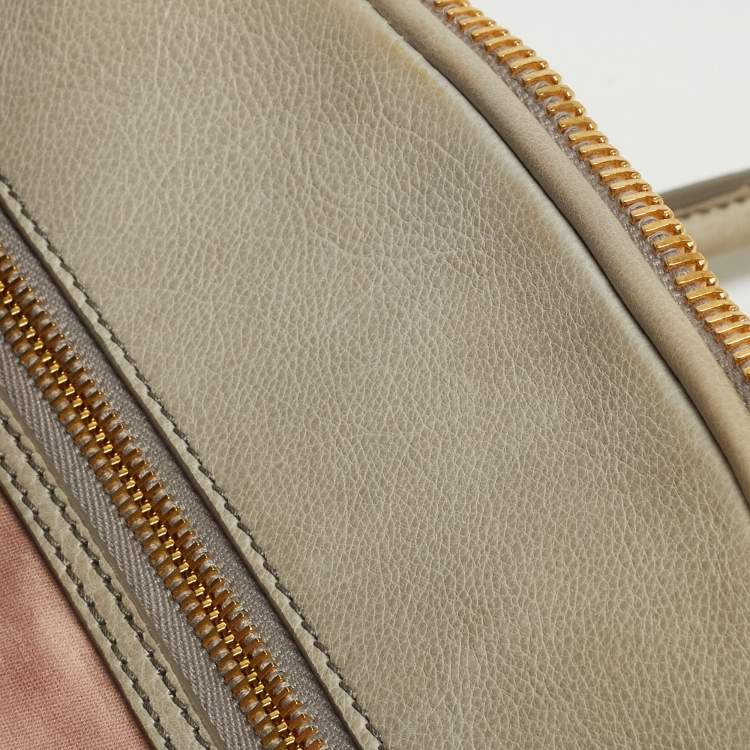 Pre Owned Miu Miu Grey Matelassé Leather Double Zip Satchel