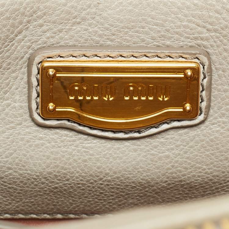 Pre Owned Miu Miu Grey Matelassé Leather Double Zip Satchel