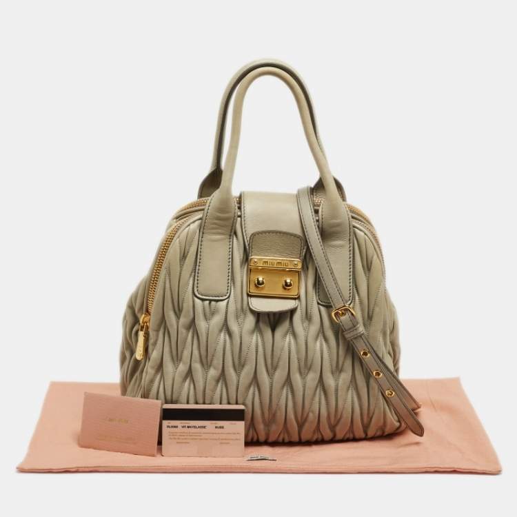 Pre Owned Miu Miu Grey Matelassé Leather Double Zip Satchel