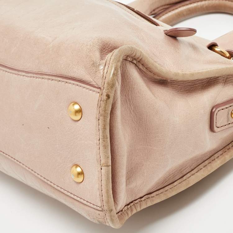 Pre Owned Miu Miu Old Rose Vitello Shine Leather Bauletto Zip Satchel