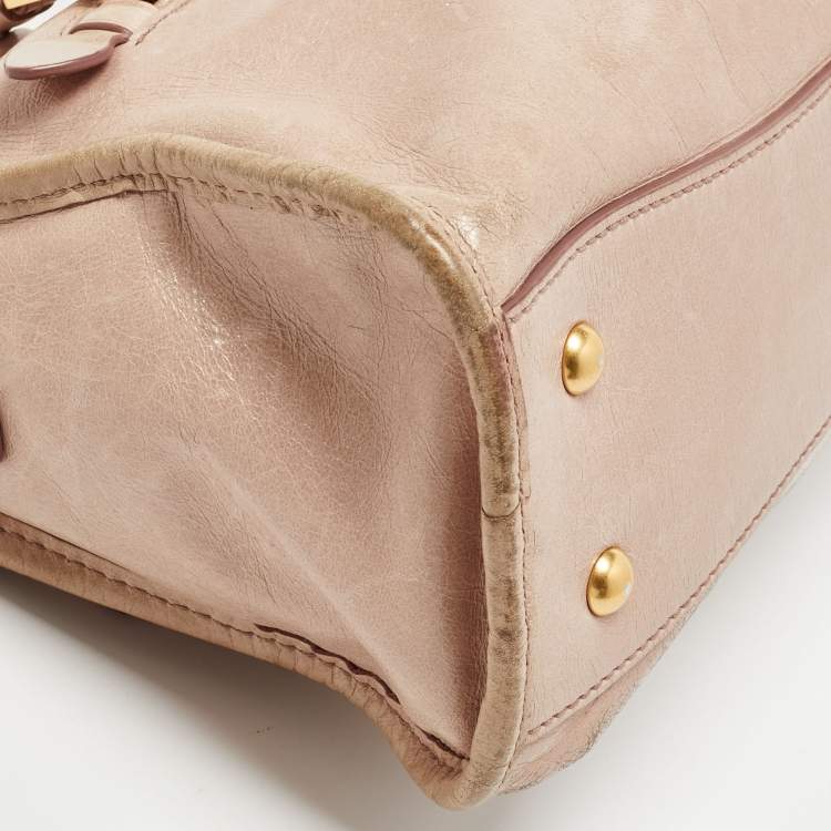 Pre Owned Miu Miu Old Rose Vitello Shine Leather Bauletto Zip Satchel