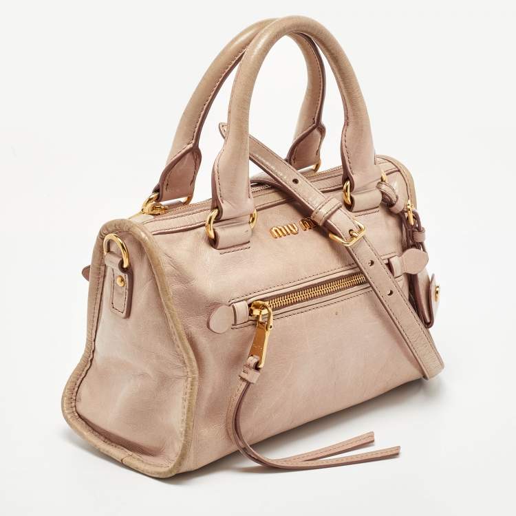 Pre Owned Miu Miu Old Rose Vitello Shine Leather Bauletto Zip Satchel