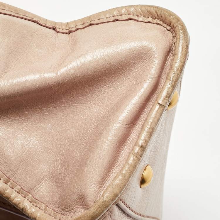 Pre Owned Miu Miu Old Rose Vitello Shine Leather Bauletto Zip Satchel
