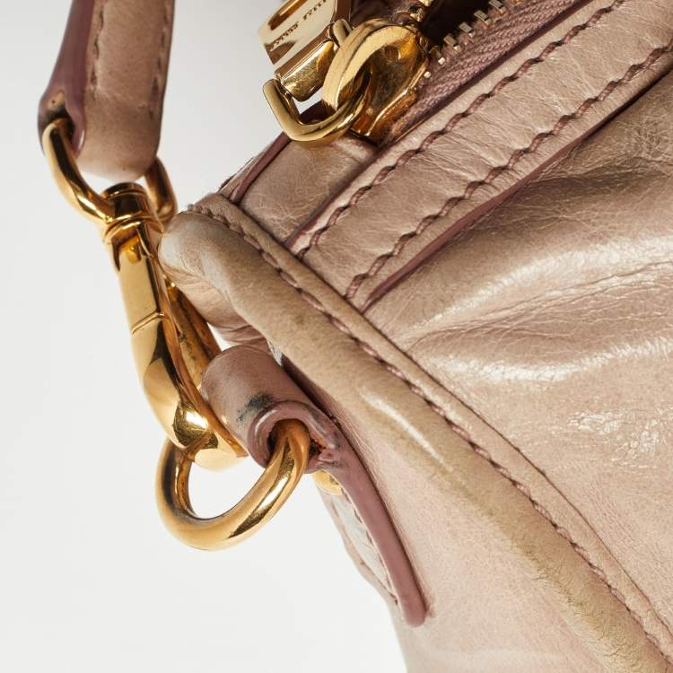 Pre Owned Miu Miu Old Rose Vitello Shine Leather Bauletto Zip Satchel