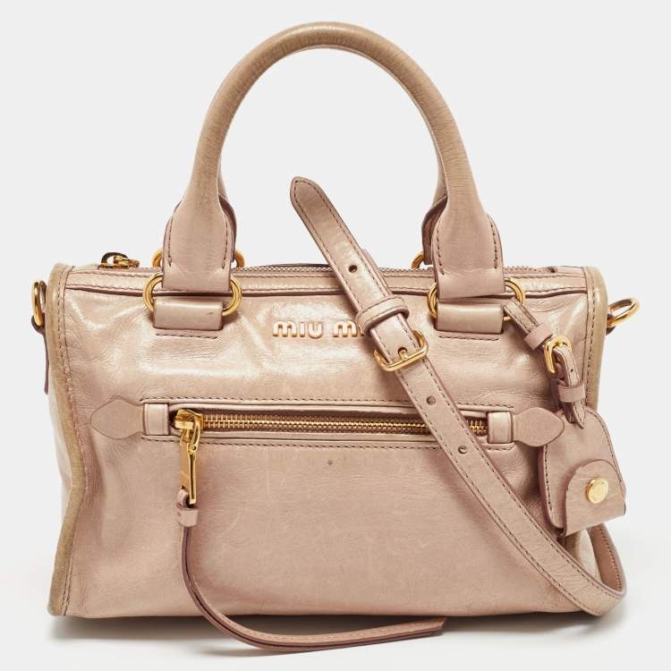 Pre Owned Miu Miu Old Rose Vitello Shine Leather Bauletto Zip Satchel