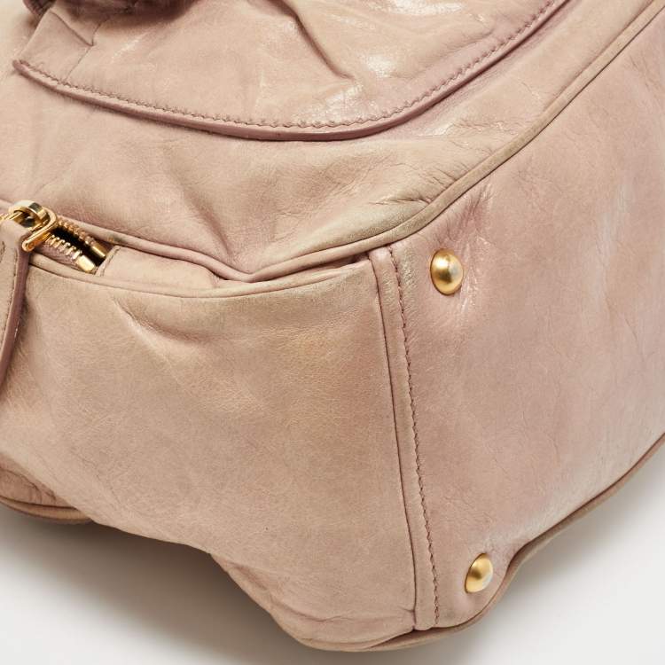 Pre Owned Miu Miu Beige Vitello Luz Leather Multiple Pocket Satchel