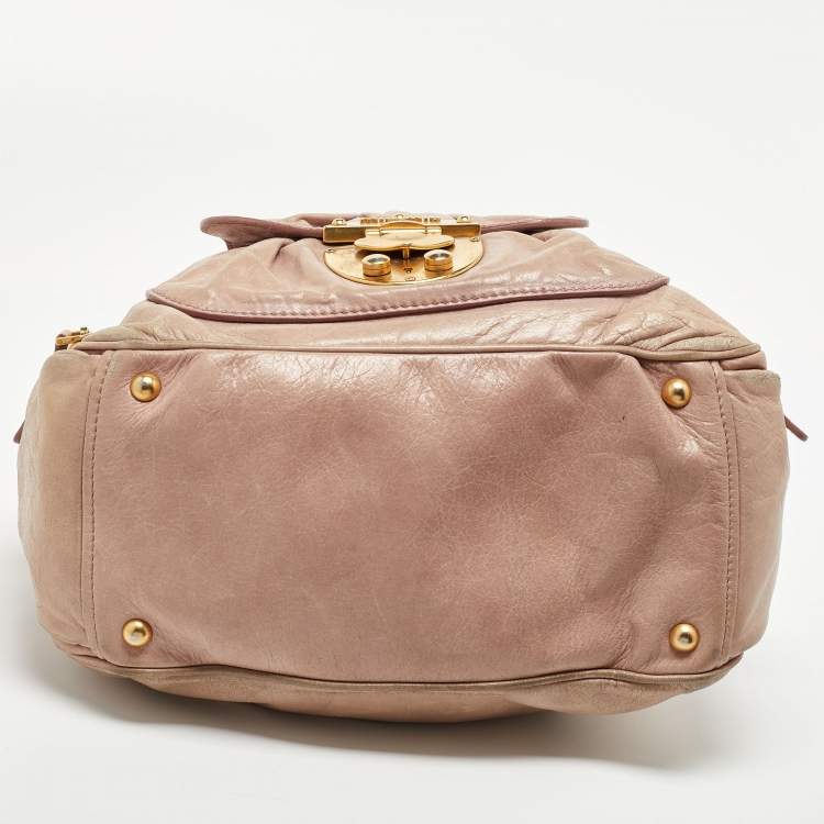 Pre Owned Miu Miu Beige Vitello Luz Leather Multiple Pocket Satchel