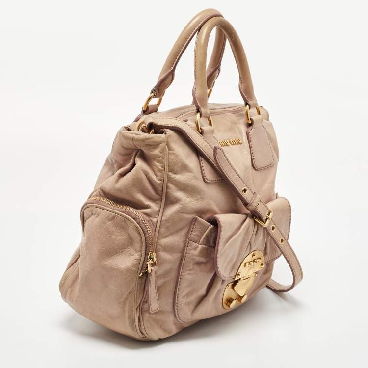 Pre Owned Miu Miu Beige Vitello Luz Leather Multiple Pocket Satchel
