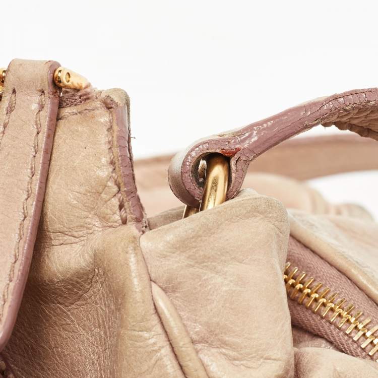 Pre Owned Miu Miu Beige Vitello Luz Leather Multiple Pocket Satchel