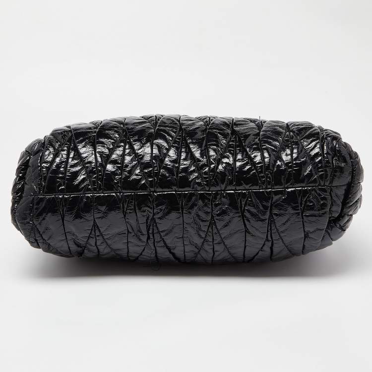 Pre Owned Miu Miu Black Matelassé Patent Leather Tote