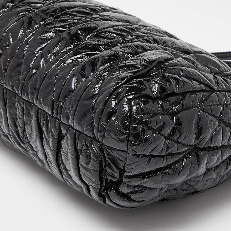 Pre Owned Miu Miu Black Matelassé Patent Leather Tote