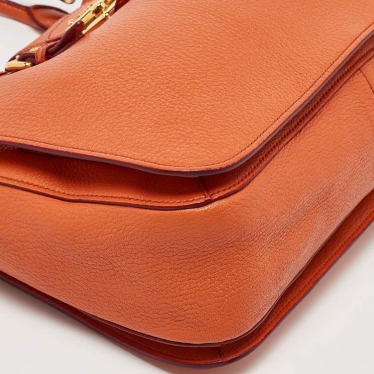 Pre Owned Miu Miu Orange Madras Leather Pushlock Tote