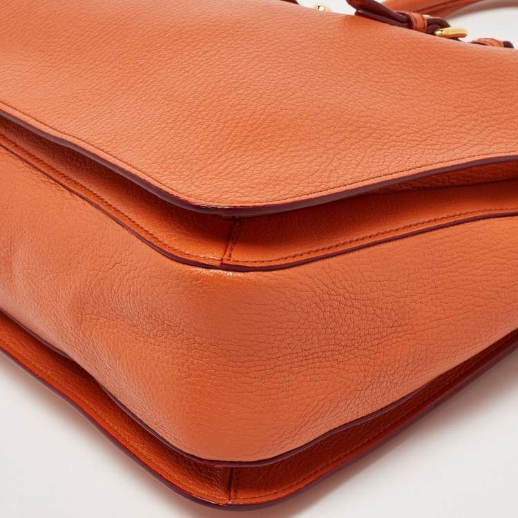 Pre Owned Miu Miu Orange Madras Leather Pushlock Tote