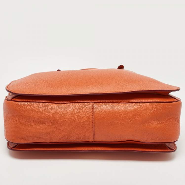 Pre Owned Miu Miu Orange Madras Leather Pushlock Tote