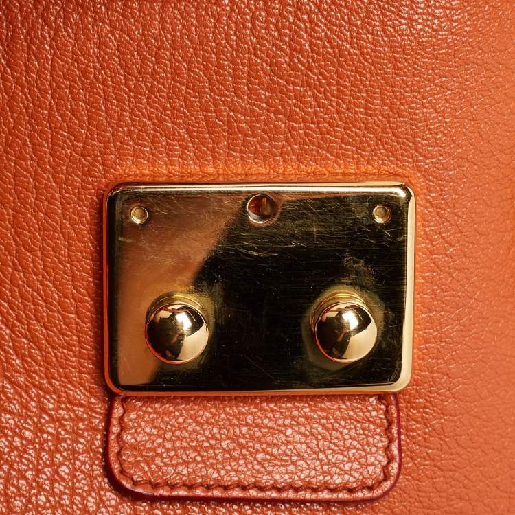 Pre Owned Miu Miu Orange Madras Leather Pushlock Tote