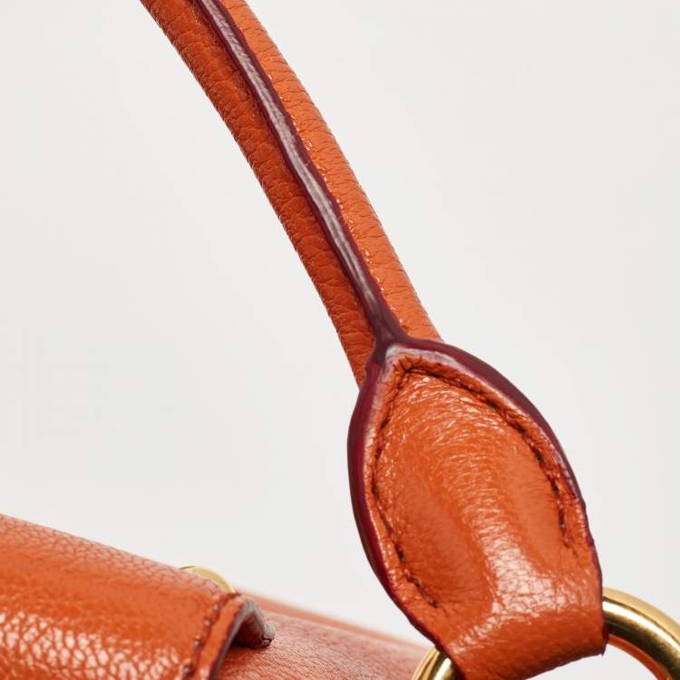 Pre Owned Miu Miu Orange Madras Leather Pushlock Tote