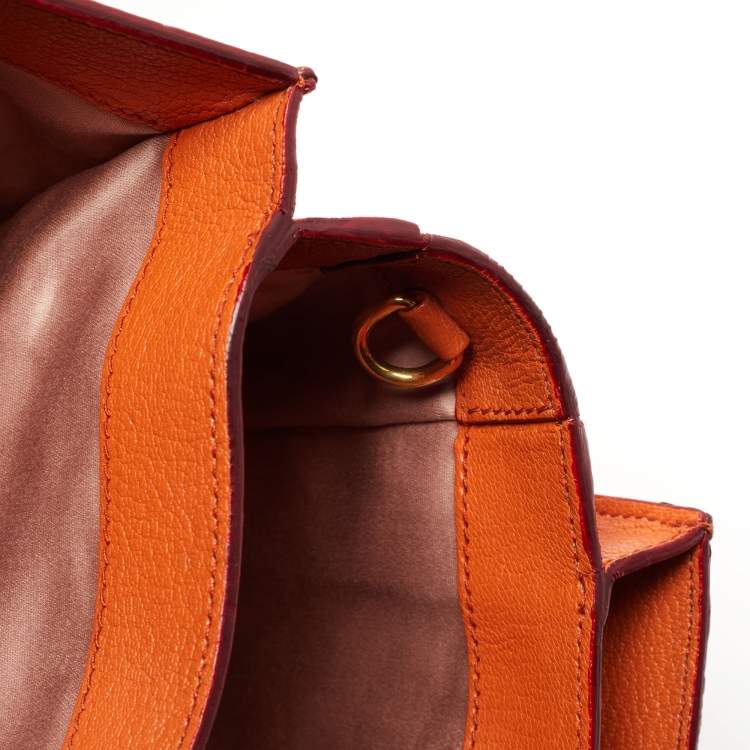 Pre Owned Miu Miu Orange Madras Leather Pushlock Tote