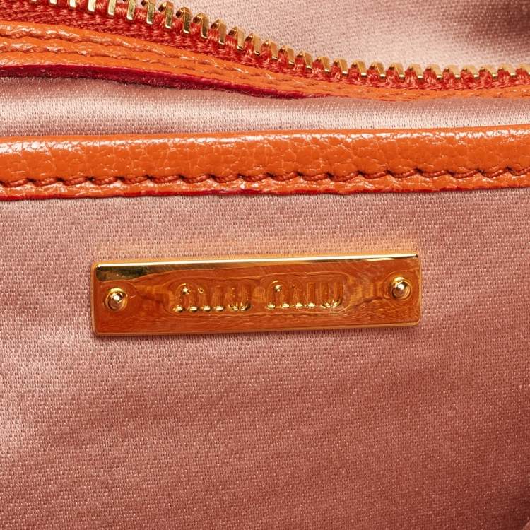 Pre Owned Miu Miu Orange Madras Leather Pushlock Tote