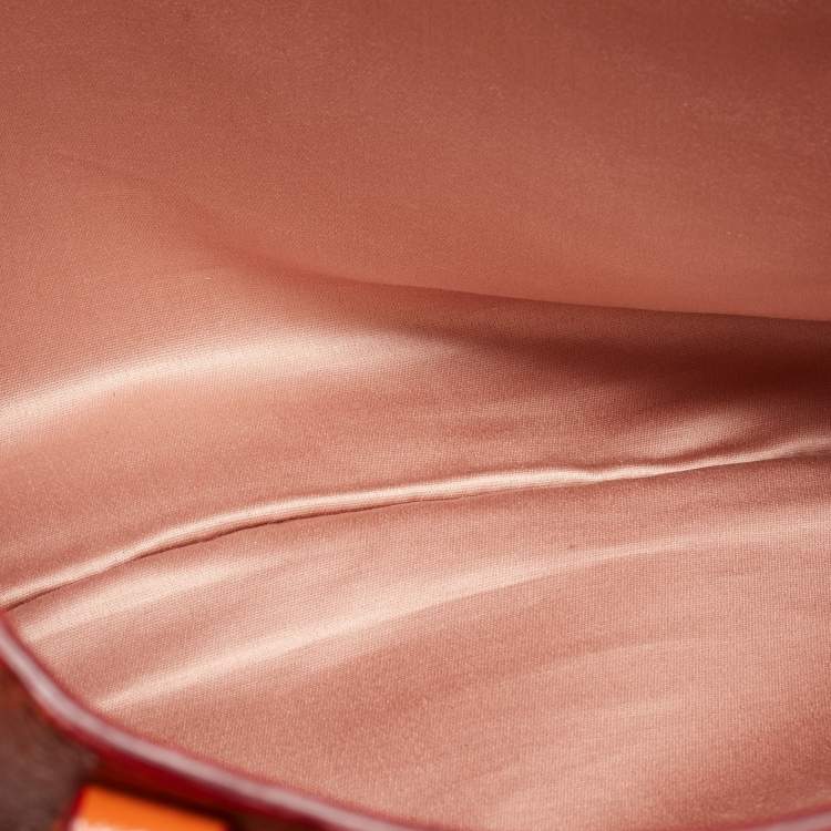 Pre Owned Miu Miu Orange Madras Leather Pushlock Tote