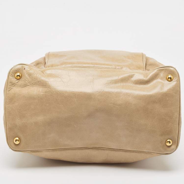 Pre Owned Miu Miu Beige Leather Front Pocket Tote