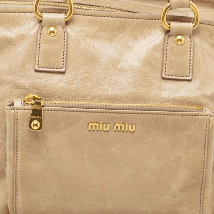 Pre Owned Miu Miu Beige Leather Front Pocket Tote